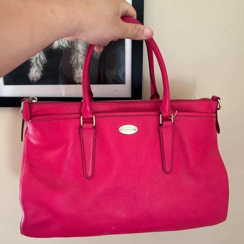 Coach Pink Pebbled Leather Satchel Crossbody Bag Gold Hardware F34607